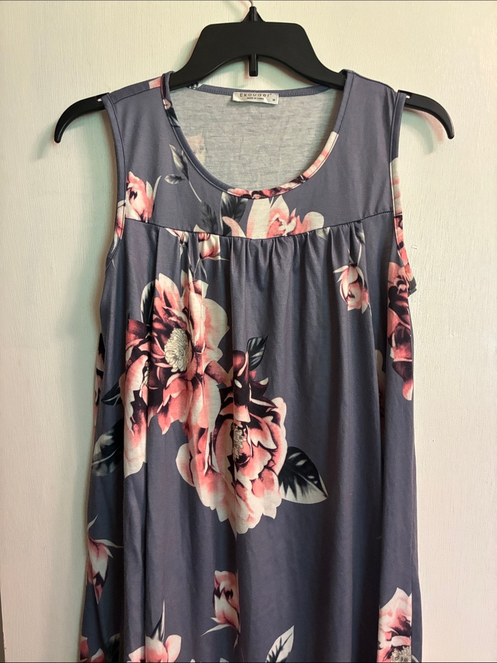 Sleeveless Floral Nursing Gown - Pink Floral on Charcoal